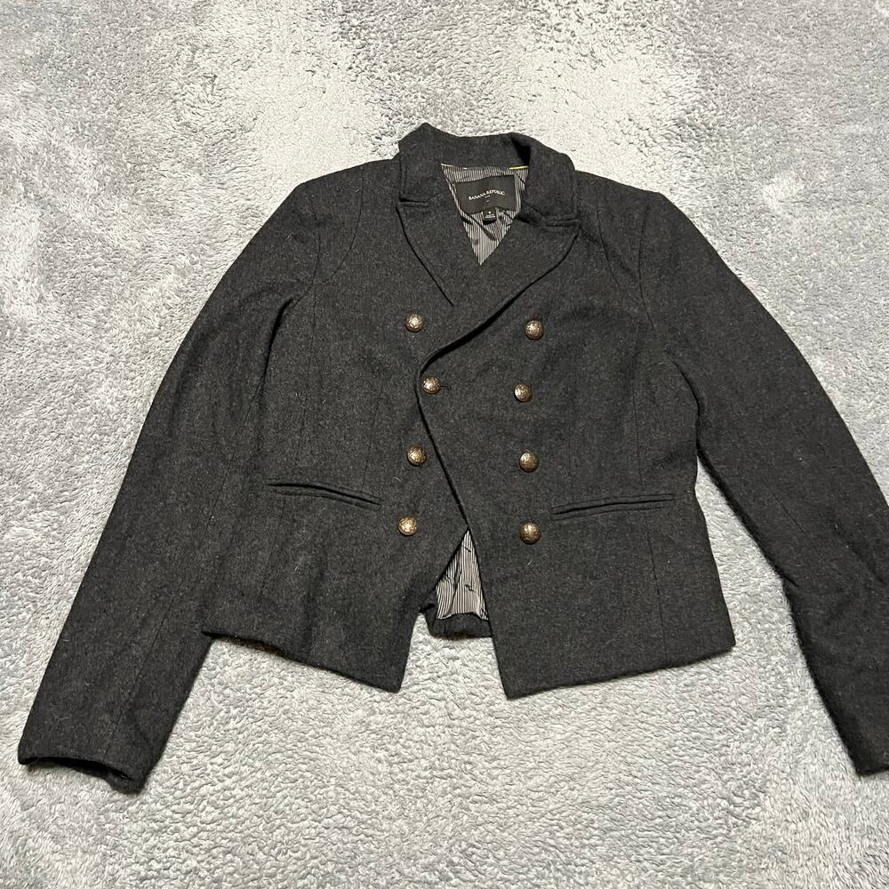 Banana Republic Blazer Womens 8 Wooly Military Gray Wool Blend Crop